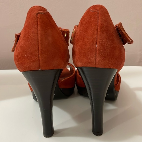 Nine West Orange Suede (leather) Vintage High Heels Sandals - Picture 3 of 7